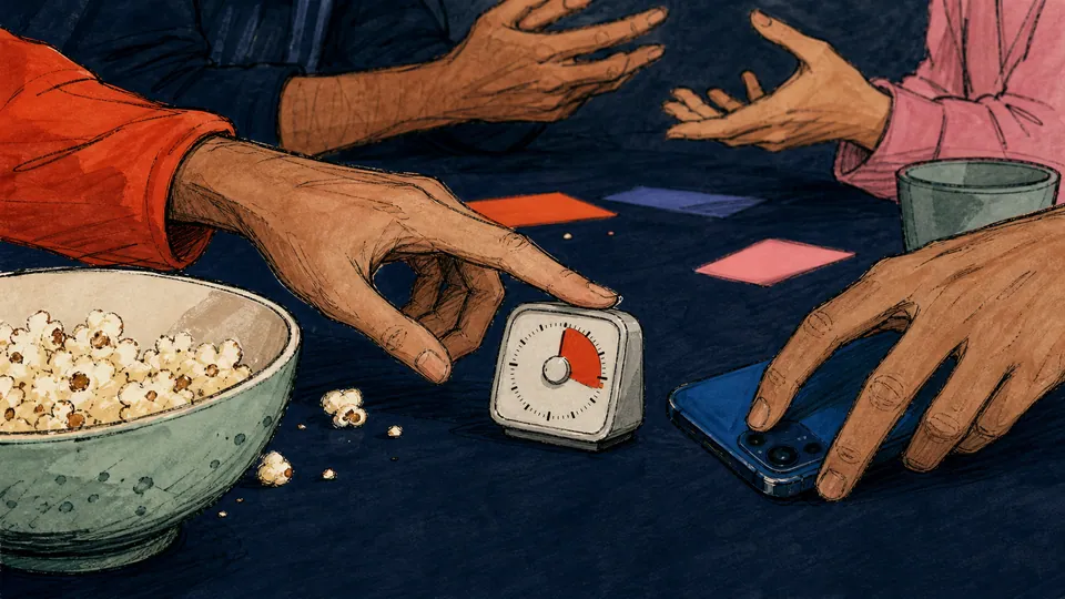 A relaxed party round ends while the group still wants one more question